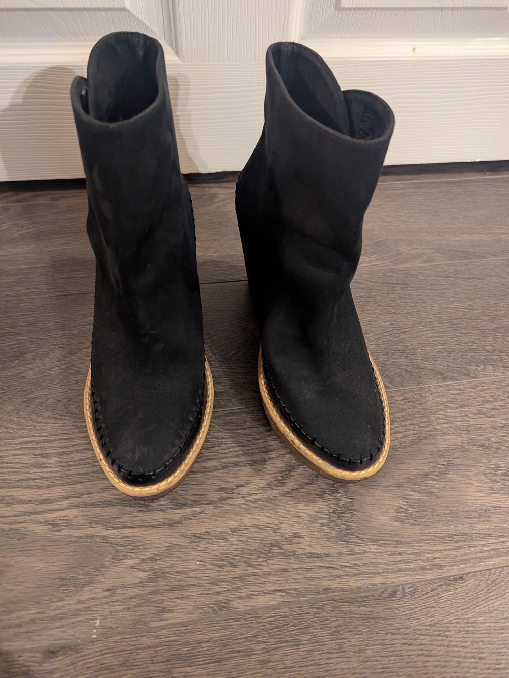 STELLA MCCARTNEY Black Eco-Suede Platform Wedge Ankle Boots - Sz 38 US 8